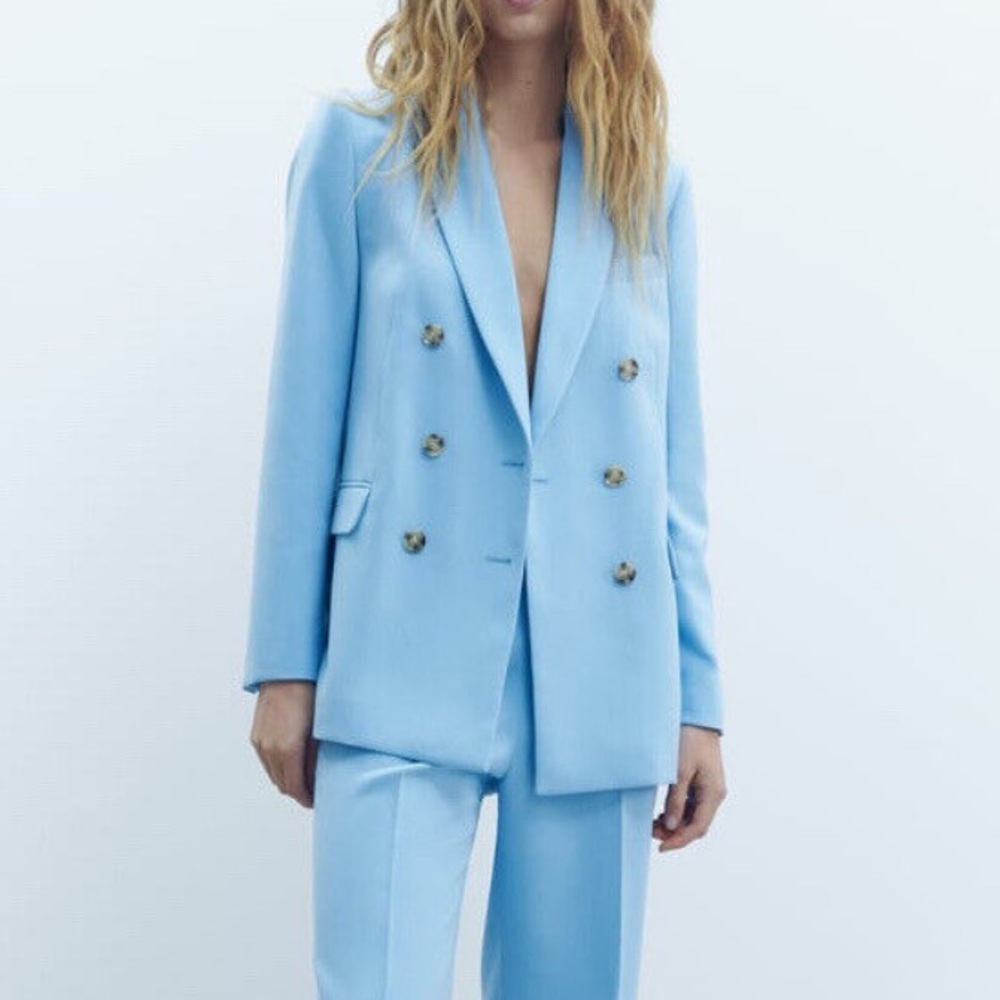 Zara NWT double breasted tailored blazer blue 3736/044